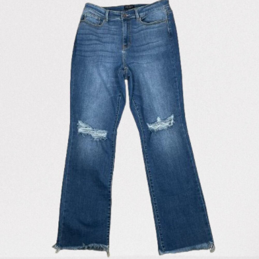 Judy Blue Medium Blue Straight Leg Jeans with Knee Distress
